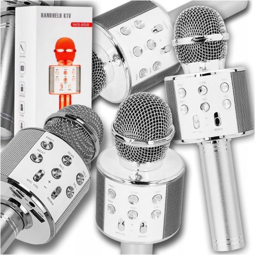 BEŽIČNI KARAOKE MIKROFON BLUETOOTH ZVUČNIK SREBRNI