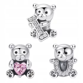    Set od 3 privjeska od perli Teddy Bears I Love You 925 Silver u poklon kutiji