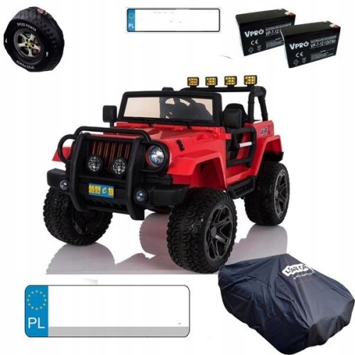  Jeep Monster 4x4 Terenski auto za djecu, Crveni + Daljinski Upravljač + Podešavanje