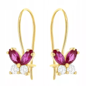   ZLATNE NAUŠNICE Ženske pr. 585 Ružičasti leptiri s kubičnim cirkonijem na Biglu 14k