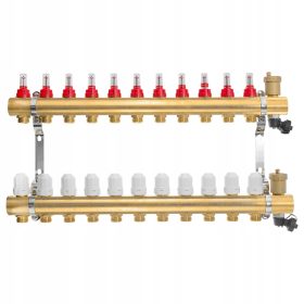   Visokokvalitetni razdjelnik za podno grijanje s 11 obvoda i 2 ventila Visokokvalitetni razdjelnik za podno grijanje s 11 obvoda i 2 ventila je idealno rješenje