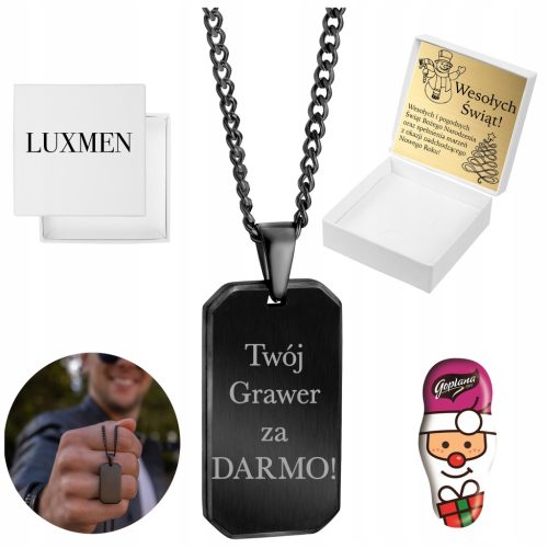 Nakit za muškarce s crnom pločicom za pse, personaliziranim gravurom i čeličnim oklopnim lancem