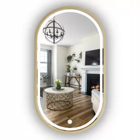   LED KUPAONSKO OGLEDALO OVALNO ZLATNI OKVIR 95X60 CM + PREKIDAČ