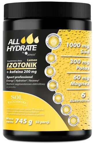 AllHydrate Izotonik s Kofeinom i Naturalnom Solju - 745 g, 50 Porcija