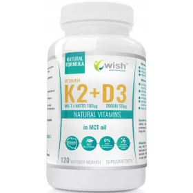Wish Vitamin K2 MK-7 + D3 2000IU u MCT ulju, 120 kapsula