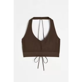    H & M sportski grudnjak na vezanje, smeđi halter, rebrasti y2k