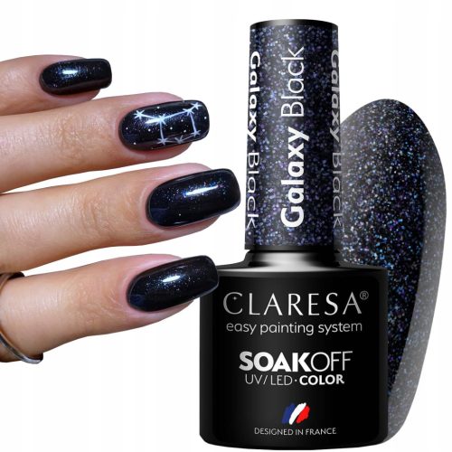 CLARESA GALAXY BLACK CRNI HIBRIDNI LAK ZA NOKTE SA SJAJNIM ČESTICAMA 5 ml