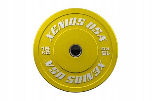 Xenios USA Profesionalni Žuti Gumeno-Oteživački Teg 15 kg sa Čeličnim Prstenom 5cm