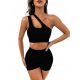  SHEIN ŽENSKI SPORTSKI KOMPLET, CRNI, REBRASTI, S 5A£