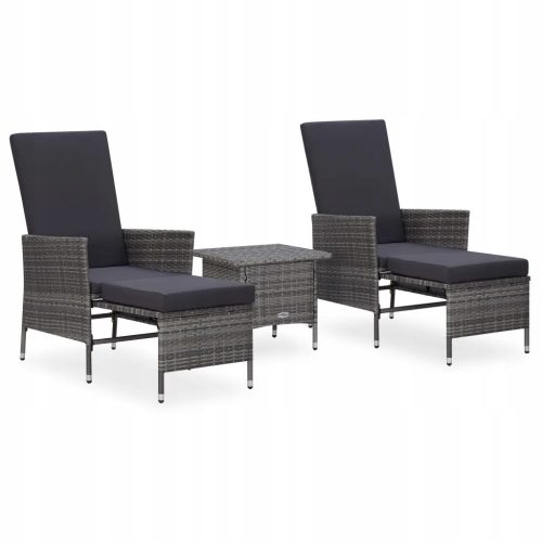 Rattanov vrtićki set s jastucima - sivi, 63x130x102 cm