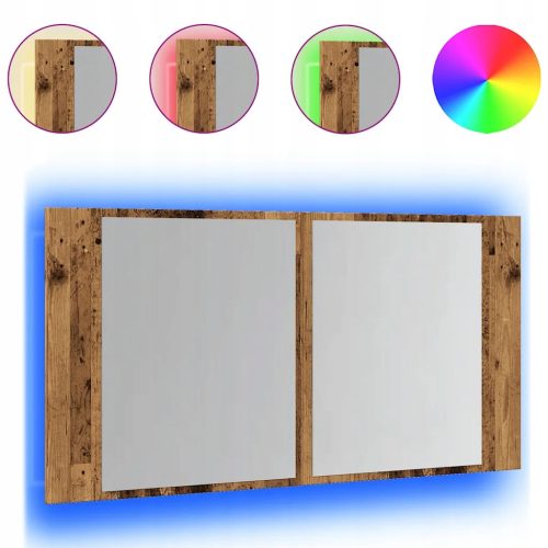  LED ormarić s ogledalom 90x12x45 cm, staro drvo