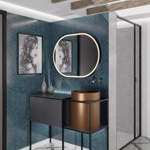  (3003) Loft LED ogledalo Hamburg 140x50 cm, crni okvir, neutralni LED + uklj.