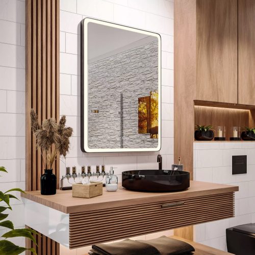  (3009) Osaka LED ogledalo 60x80 cm, crni okvir, neutralni LED + prekidač na dodir
