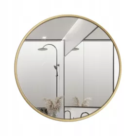    Okruglo ogledalo 90 cm zlatni aluminijski okvir s LED pozadinskim osvjetljenjem Glamour