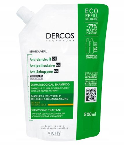 Vichy Dercos Anti-Dandruff Shampoo za suhu kosu, Eco-Refill 500 ml