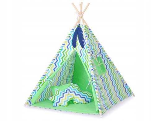 Teepee šator za djecu sa pernatim privjescima - Chevron zeleno plavi