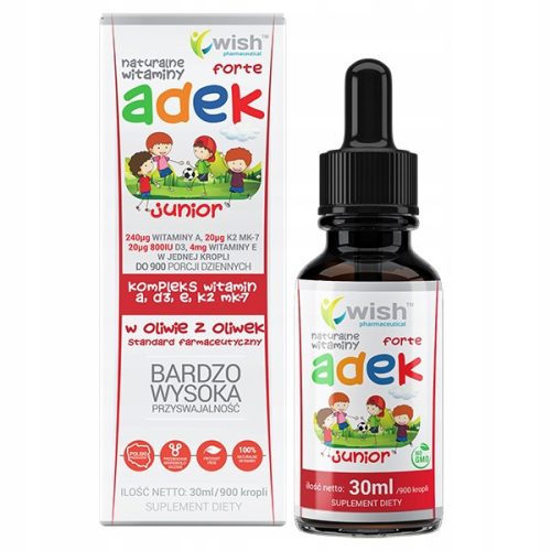 WISH ADEK Forte Junior - Prirodni Vitaminski Kompleks za Djecu i Mladež u Kapima, 30 ml