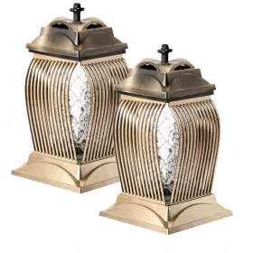  2x Elegancija i Tradicija: Zlatni Grobljni Lampioni s Motivom Ruže