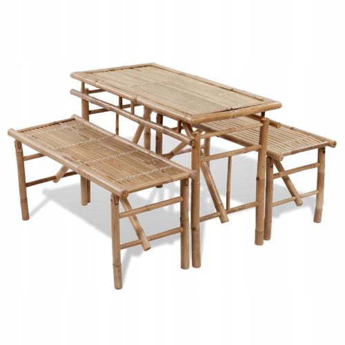 Bambusov stol i 2 klupe, savršeni za vanjske prostore, 100 cm