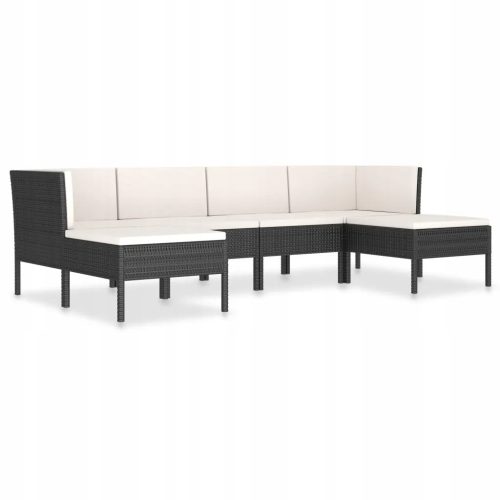 6-dijelni vrtni set za odmor, jastuci, crni PE rattan