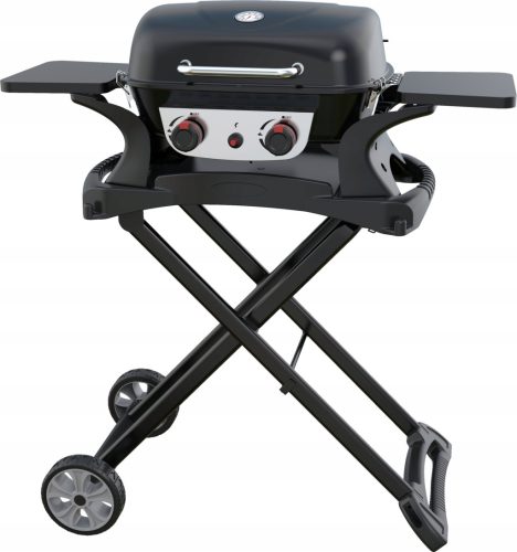 GRILL GAZOWY YATO PRZENOSNI VRTNI ROŠTILJ 2 PLAMENIKA 5KW CRNI + SKLOPIVA KOLICA