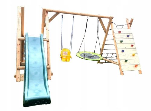 DJEČJE DRVENO IGRAČIŠTE ZA VRT HAPPY PLAYGROUND MEGA S 2 LJULJAČKE OD SIROVOG DRVETA
