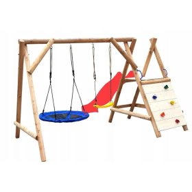   DJEČJE DRVENO VRTNO IGRALIŠTE DUO TOBOGAN 3M S IMPREGNACIJOM I GNIJEZDOM LJULJAČKA