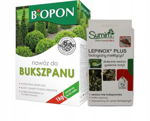 Biopon gnojivo za buksus 1kg + Lepinox Plus biološki insekticid protiv moljca buksusa 15g
