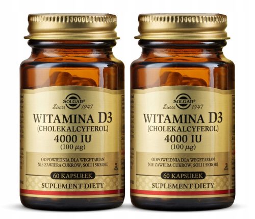 Solgar Vitamin D3 4000 IU - Kapsule za Otpornost i Zdravlje Kosti, 60 Kapsula x2