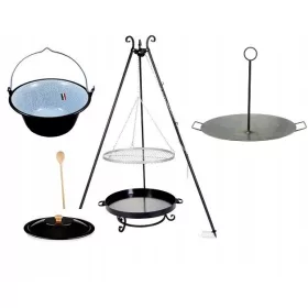    TAVA ZA PRŽENJE GRIL TRONOŽAC 50cm 2u1 + KOTLA 10l + POKLOPAC