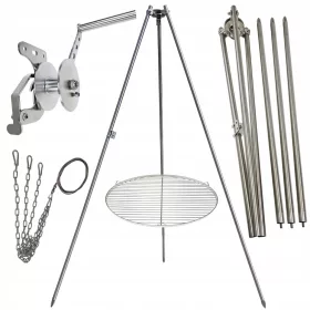    Vrtni tronožac za roštilj 200cm inox + rešetka 60cm + kolut + INOX uže