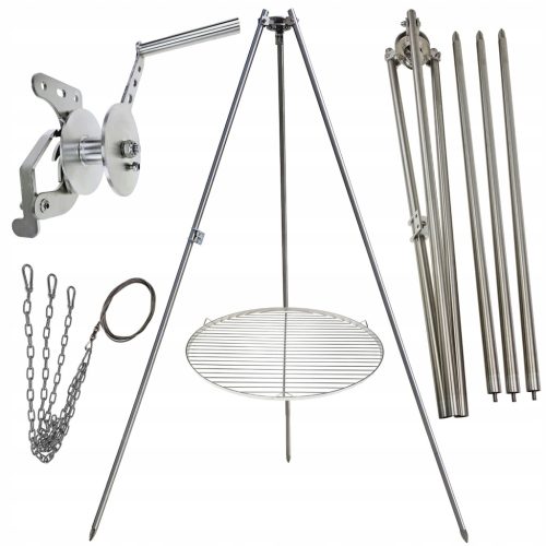  Vrtni tronožac za roštilj 200cm inox + rešetka 60cm + kolut + INOX uže