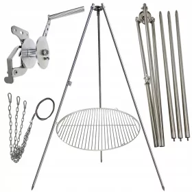    Vrtni tronožac za roštilj 200cm inox + rešetka 70cm + kolut + INOX uže