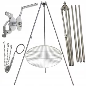    Vrtni tronožac za roštilj 200cm inox + rešetka 80cm + kolut + INOX uže