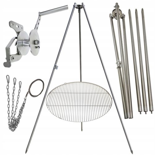  Vrtni tronožac za roštilj 200cm inox + rešetka 80cm + kolut + INOX uže