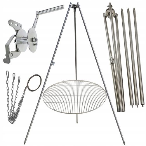  Vrtni tronožac za roštilj 200cm inox + rešetka 90cm + kolut + INOX uže