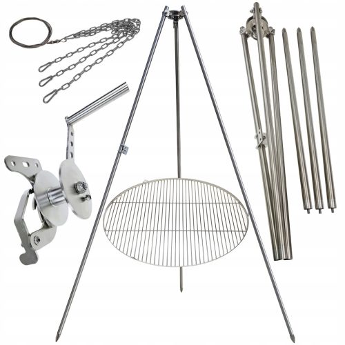  Vrtni tronožac za roštilj 225cm inox + rešetka 80cm + kolut + INOX uže