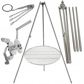   Vrtni tronožac za roštilj 225cm inox + rešetka 90cm + kolut + INOX uže