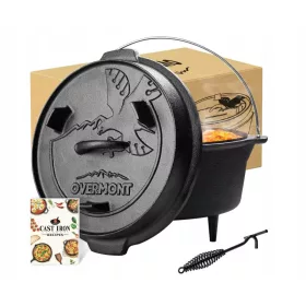    Overmont Dutch Oven Lonac od lijevanog željeza 2u1 Camping Fire Couldron 4.2L