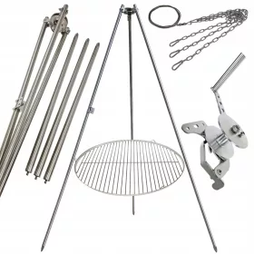    SET tronožaca za vrtni roštilj 250cm od nehrđajućeg čelika + rešetka za kotur 70cm