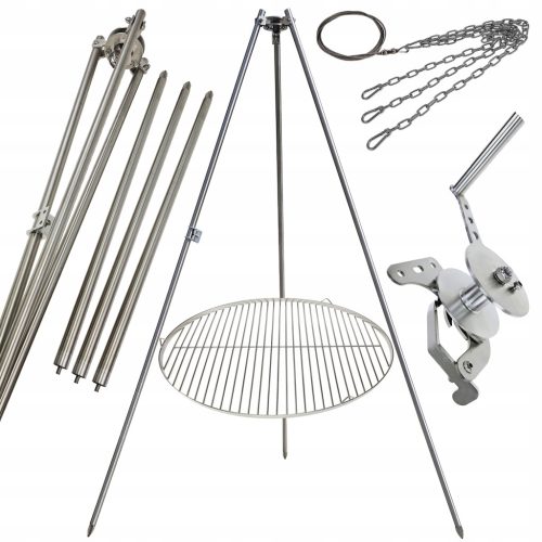  SET tronožaca za vrtni roštilj 250cm od nehrđajućeg čelika + rešetka za kotur 70cm