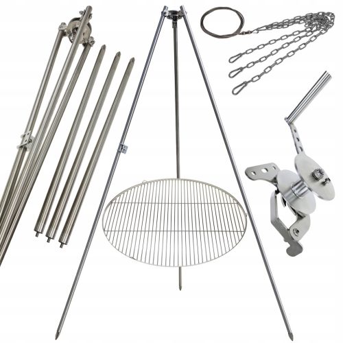  Vrtni tronožac za roštilj 250cm inox + rešetka 80cm + kolut + INOX uže
