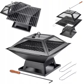    VRTNO LOŽIŠTE ZA ROŠTILJ LOGORSKE VATRE S REŠETKOM POKLOPCA 46cm ČELIČNI SET
