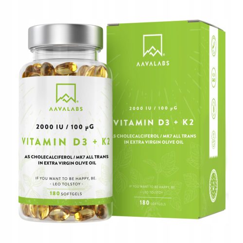 Kapsule Vitamin D3 + K2 MK7 s Ekstra Djevičanskom Maslinovom Uljem, Bez GMO - AAVALABS