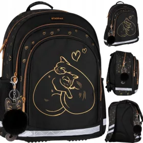   Ergonomski školski ruksak STARPAK sa zlatnim mačićima i srcem
