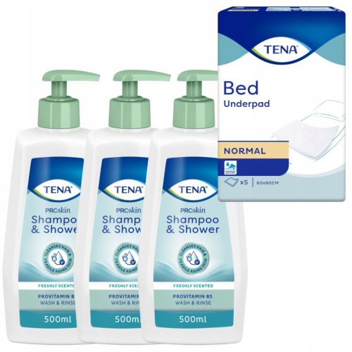 Set TENA Proskin Šampon i Gel za tuširanje 3x500 ml + TENA Bed Normal Podlošci