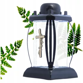   Solarni Lampion za Grob s Automatskim Senzorom, LED, Crni Stakleni - 24x13 cm