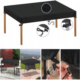   Vodootporna Navlaka za Stol 420D, Crna, 220x100x15 cm s 4 Kopče i Podešavajućim Konopcem