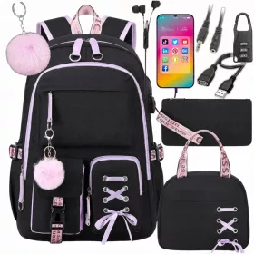   Veliki Školski Ruksak 7-u-1: USB i Slušalice Port, Piórnik, Termo Torba