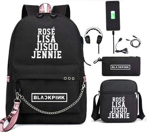 BLACKPINK Školski Ruksak s USB Portom i Dodacima - Mega Set